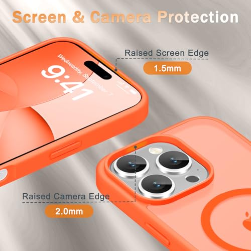 Image of YENAPOON for iPhone 16 Pro Max Case, Matte Magnetic Phone Cover [with 1 Screen Protector] [Support for MagSafe] [Shockproof Military Grade Protection] Translucent Frosted Back, Orange