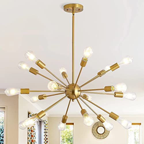 La Mejor Recopilación de Candelabros de techo - 5 favoritos. 50 JSXing Gold Chandelier Mid Century Modern Sputnik Luminaria de latón cepillado Luminaria de techo Industrial Vintage Iluminación colgante para comedor (18 Light, Dorado)