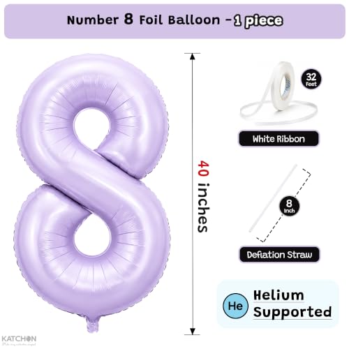 Image of KatchOn Light Purple Number 8 Balloons, 40 Inch Lilac Mylar Foil 8 Balloon