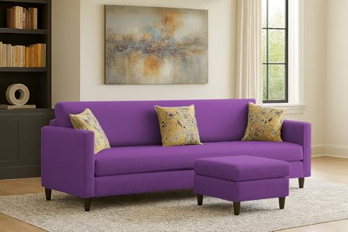 Image of Casaliving Premium Lifestyle Fabric 5 Seater L Shape Sofa Set 4 Seater Modern Sofa Set & Ottoman for Living Room (Purple Color)