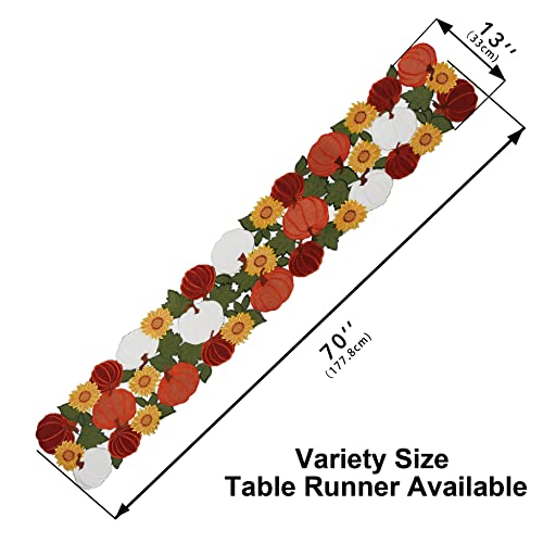 OWENIE Thanksgiving Pumpkin Runners fall Harvest, Thanksgiving Table Runner, Fall Home Decor for Kitchen, Cutwork Applique Embroidered Table Centerpieces, 13 Inch x 70 Inch, Orange Table Runner - Image 3