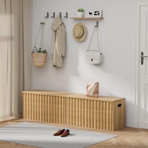 UEV-Fluted-Bedroom-Bench-with-Storage-Set-of-2-Storage-Trunk-with-2-Safety-Hinges-Ottoman-Storage-Bench-Set-of-2-Shoe-Bench-for-BedroomLiving-Room-Natural-Wood UEV Fluted Bedroom Bench with Storage Set of 2 Storage Trunk with 2 Safety Hinges Ottoman Storage Bench Set of 2 Shoe Bench for BedroomLiving Room Natural Wood