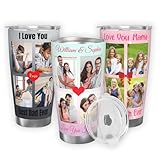Personalized Tumbler Coffee Mug Custom Mug Cups with Picture Photo Lid 20oz Customized Valentine's Day Mothers Day Birthday Gifts for Men Women Mom Dad Him Her