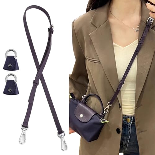 Image of Bag Leather Strap Replacement Crossbody Shoulder Straps for xs MINI Pouch,No Damage Conversion Kits Accessories (MINI-Berry Purple-Silver Hardware)
