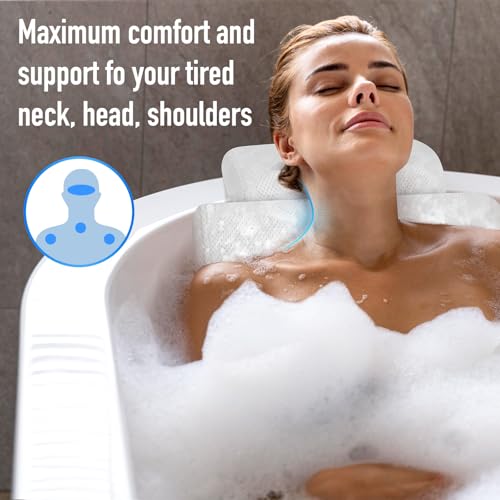 Bath Pillow Luxury Bathtub Pillow, Extra Soft Ergonomic TPE Bath Pillows for Tub Head Neck and Back Support, with 3D Air Mesh Cushions for Curved or Straight Tubs - Bath Accessories Spa Gifts