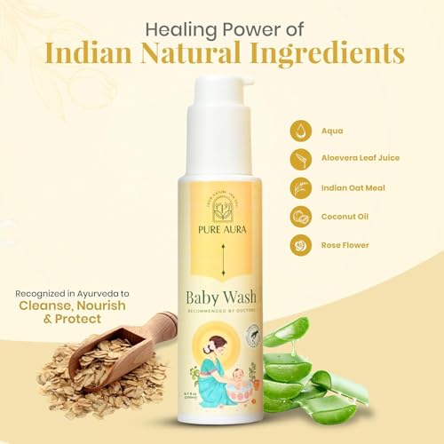 Image of Pure Aura Baby Body Wash, 200 ml (Pack of 1) | Gentle Tear-Free Formula with 12 Ayurvedic Herbs | Natural Hydration | Vegan & Cruelty-Free | Safe for Newborns & Kids