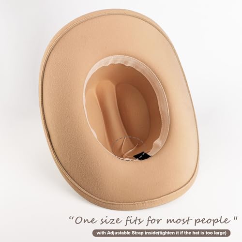 Image of DRESHOW Cowboy Hat for Women and Men Classic Felt Western Hat for Cowboys Cowgirls Wide Brim Belt Buckle Retro Fedora Hats