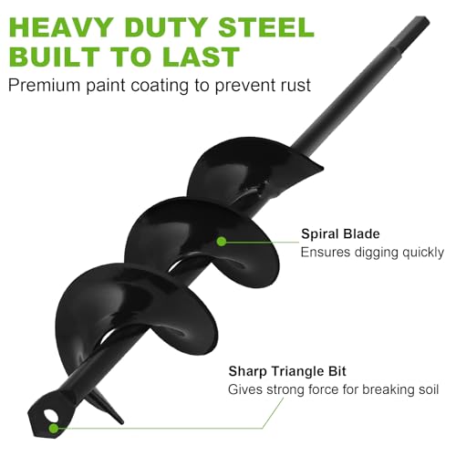 Auger Drill Bit for Planting 2 x 14.6 Inch, Garden Auger Spiral Drill Bit for 3/8\" Hex Drive Drill, Earth Post Hole Digger Bulb Planter Plant Flower Planting Auger for Drill Rapid Bedding Digging