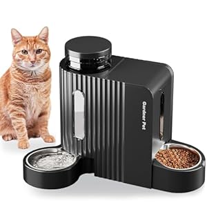Gardner Pet Automatischer Futterspender für Katzen/Hunde 2 Näpfe(3L*2), Futterautomat Katze und Wasserspender Hund mit Edelstahlschüssel, Ohne Strom, BPA Frei, Gravitation Katzenfutter Automat Schwarz