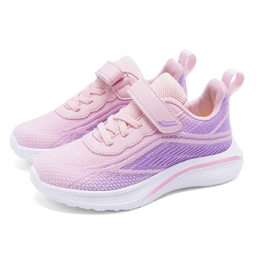 Baskets enfants rose confortables et légères à lacets de course