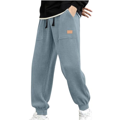 Corduroy Pants Men Casual Baggy Drawsting Elastic Waist Joggers Pants for Men Lightweight Sweatpants with Pockets2