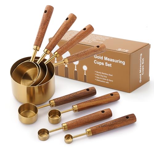 Set dorado de 8 tazas y cucharas medidoras de acero inoxidable miniatura 1