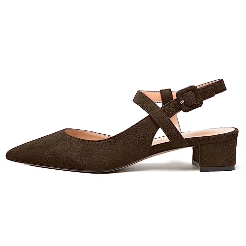 MODENCOCO Womens Comfortable Wedding Suede Pointed Toe Dress Ankle Strap Buckle Chunky Low Heel Pumps Shoes 1.5 Inch2
