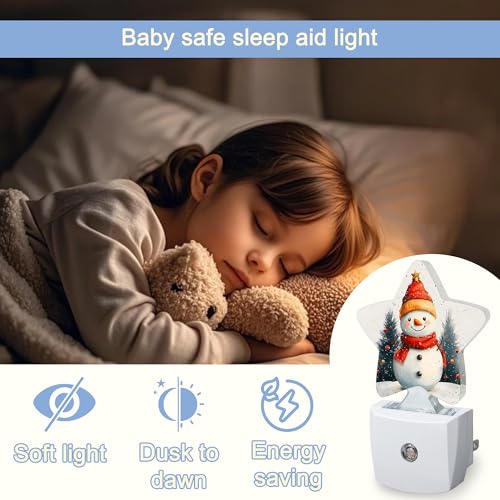 Image of Night Light,Christmas Snowman Plug into Wall with Dusk to Dawn Light Sensors,Winter Trees Warm Star Nightlights for Bedroom,Bathroom,Hallway,Kitchen Home Decor Desk Lamp