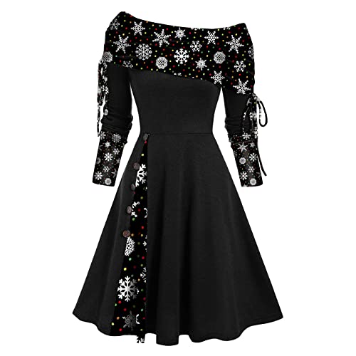 Weihnachtskleid für Damen Elegant Langarm Vintage Weihnachtskleider für Damen Sexy Kleid Damen Jeanskleid Kleider Frauen Midi Kleider Christmas Dresses Mädchen Rot Festlich Festival Große Größe Cover