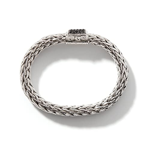 John Hardy Women's Classic Chain 10.5Mm Silver Lava Large Bracelet With Black Sapphire Large #TOP4