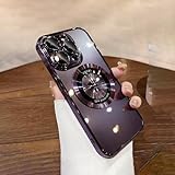 Compatible with iPhone 13 Pro Case,Magnetic Compatible with Magsafe,Glass Lens Camera Protector,Logo View Hard Luxury Phone Cases for iPhone 13 Pro for Women Men Transparent Cover (Purple)
