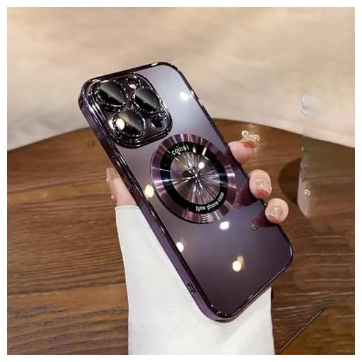 Compatible with iPhone 13 Pro Case,Magnetic Compatible with Magsafe,Glass Lens Camera Protector,Logo View Hard Luxury Phone Cases for iPhone 13 Pro for Women Men Transparent Cover (Purple)