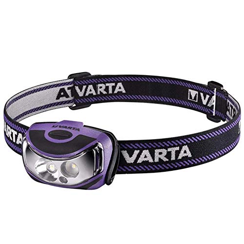 Varta 2 x1 Watt LED Linterna Frontal en plástico ABS y Goma, 18630 m, Morado, Negro