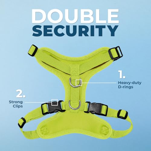 Image of Best Pet Supplies Voyager Step-in Lock Pet Harness w Reflective Pet Leash Combo Set with Neoprene Handle 5ft - Supports Small, Medium and Large Breed Puppies /Cats - Lime Green, XS