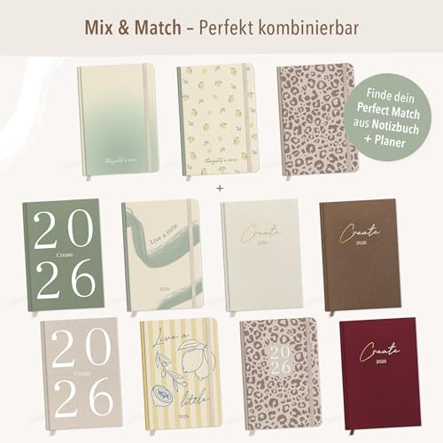 kind of hazel® Notizbuch A5 mit Punktraster 160 Seiten Dotted Journal Hardcover starkes Papier Fadenheftung Lesebändchen Gummibandverschluss Design Leo