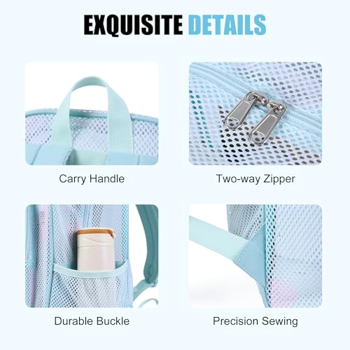 Image of COVAX Mesh Backpack for School Heavy Duty Semi-Transparent Bookbags for Beach, Swimming, Sports, Work, Travel (Light Blue)