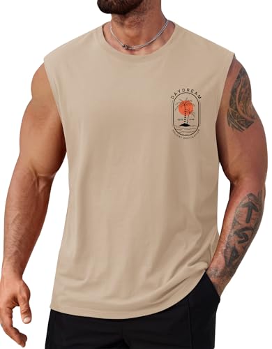 Mens Beach Summer Tank Tops Palm Tree Graphic Vacation Muscle Sleeveless Shirts (S-3XL)