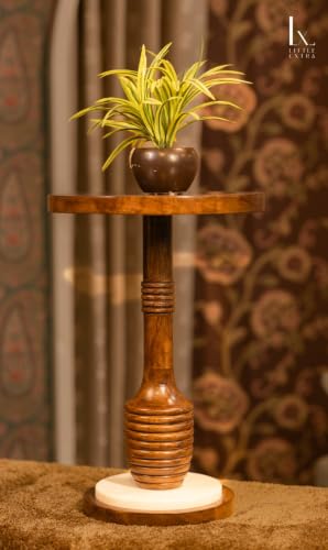 Image of Little eXtra Handcrafted Solid Wood Round Side Table with Marble Sphere Base | Wooden Accent Table for Living Room, Bedroom & Sofa Corner | Wood End Table
