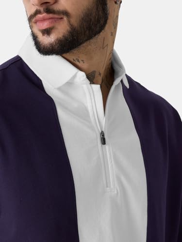 Image of The Souled Store Solids: White & Berry Colourblock Men and Boys Oversized fit Half Sleeve Cotton Multicolored Oversized Polos