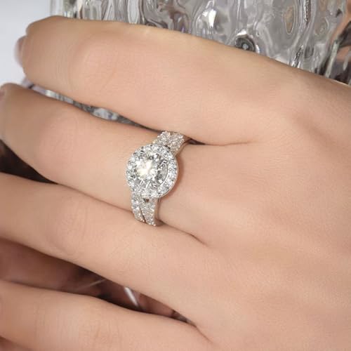 Moissanite Wedding Ring Set for Women 1CT Center Classic Round Moissanite Bridal Ring Set Engagement Ring Set Women's Bridal Set 925 Sterling Silver 10K 14K 18K Gold2