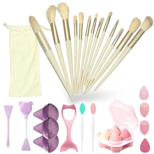 Image of LAVENUST 24-Piece Professional Makeup Brush Set - Premium Foundation, Eyeshadow & Blending Brushes for Flawless Makeup Application (Off-White)