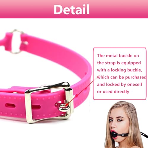 Image of Leather Restraints Ball Mouth Plug Silicone Bondage Ball Gag Hollowed-Breathable Silicone Sex Gag Muzzles Adjustable Strap Bondage Harness Restraints( (Pink-BO4)