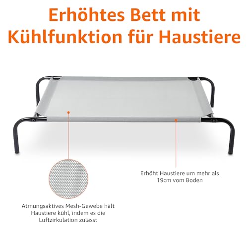 Amazon Basics Kühlendes erhöhtes Hund Haustierbett, M, Grau, L 110 x B 65 x H 19 cm