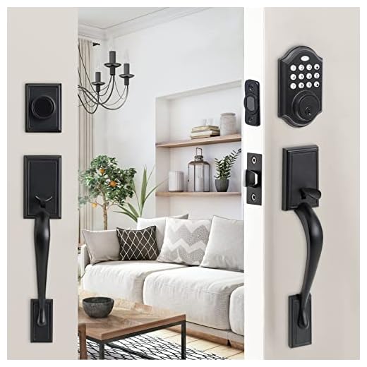 NeuType Keypad Deadbolt Electronic Keyless Entry Door Lock with Handle for Double Door, Double Door Handle Sets with Keypad Deadbolt, Auto Lock, 1-Touch Locking, 50 User Codes, Matte Black