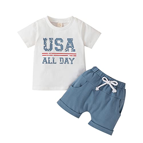 Camiseta infantil para meninos e meninas, manga curta, dia da independência, 4 de julho, com letras