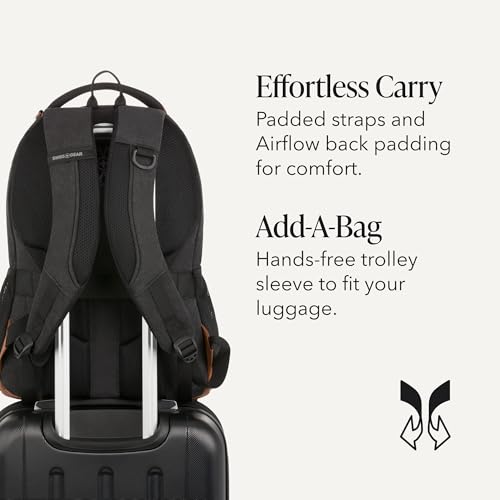 Image of SWISSGEAR Cecil Laptop Backpack, Fits Most 16-Inch Laptops, Three-Compartment Design, Airflow Back Panel, Black, 27.3L, 18-Inch