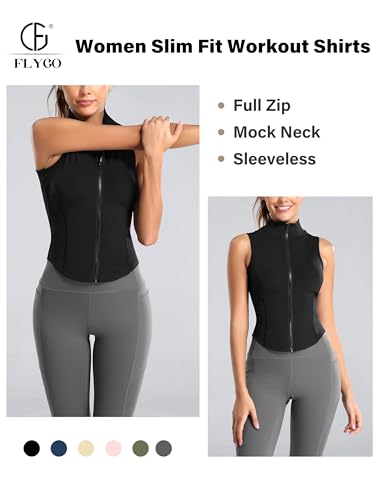 Image of Flygo Women's Full Zip Sleeveless Workout Yoga Active Jacket Vest Golf Shirts