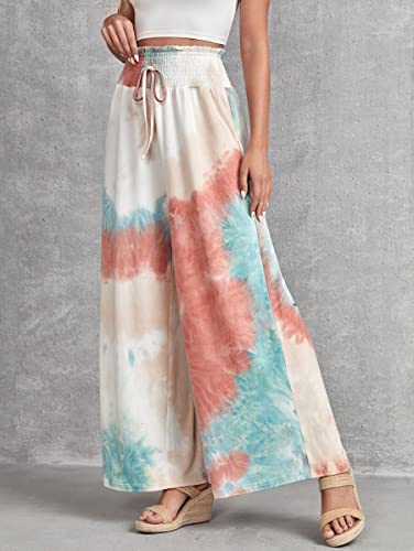 Image of Leriya Fashion Womens Mid Rise Tie-Dye Loose Fit Flared Wide Leg Palazzo Pants | Relaxed Pants | Bottom