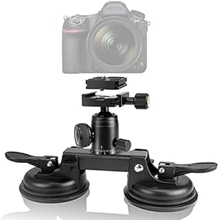 Heavy Duty 360°Ball Head DSLR /Mirorrless Camera Camcorder Dashcam Dual-Suction Cup Race Car Holder Vehicle Cab Cockpit Windscreen Window Door Mount w/Quick Release for Hi-Speed Vlogging (20 lbs Load)