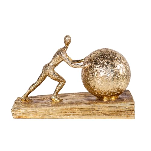 Estatua de Hombre con Esfera de Hierro Decorativa Dorada miniatura 3