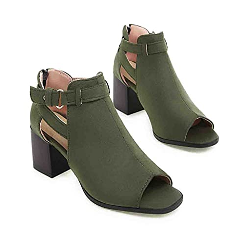 Women's Peep Toe Stacked Block Mid Heel Sandals Vegan Suede Zipper Summer Chunky Dress Heeled Sandal2