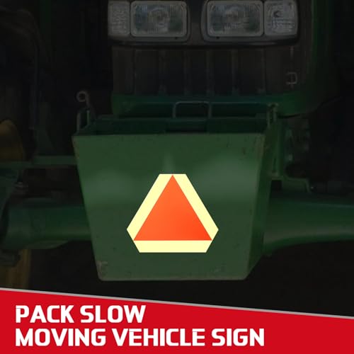 Image of Resurhang 8 Pack Slow Moving Vehicle Triangle Sign 14 x 16 Inch Sticky Slow Moving Vehicle Triangle Sign Safety Vinyl Reflective Stickers for Cars Tractor Golf Cart Accessories