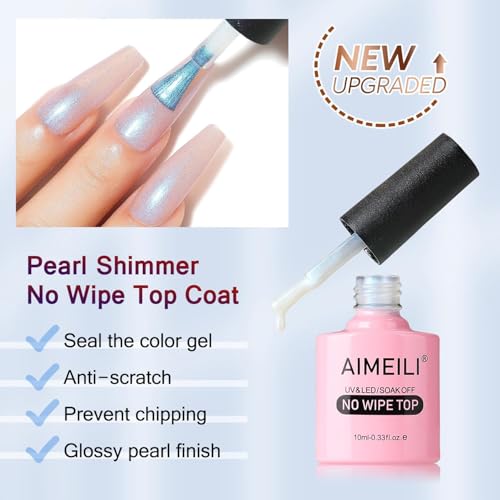 AIMEILI Pearl Glitter Top Coat Gel UV Gel lakier do paznokci, 10 ml No Wipe Top Coat do paznokci żelowych, poly żel, paznokcie akrylowe, szybki brokat, sztuka paznokci-001