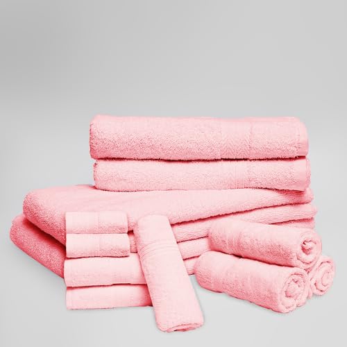 Dolce Vari 10-Piece Towel Bale Set - Soft & Absorbent 550 GSM Bathroom Towels - Includes 2 Bath Towels, 4 Hand Towels, 4 Face Cloths - Premium Quality, Machine Washable (Blush Pink)