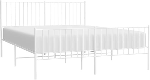 Miniatura 3 de Metal Bed Frame with Headboard Bed Frame Full Platform Bed Full Metal Bed Frames Full Bed Frame with Headboard and Footboard White 59.8"x78.7"