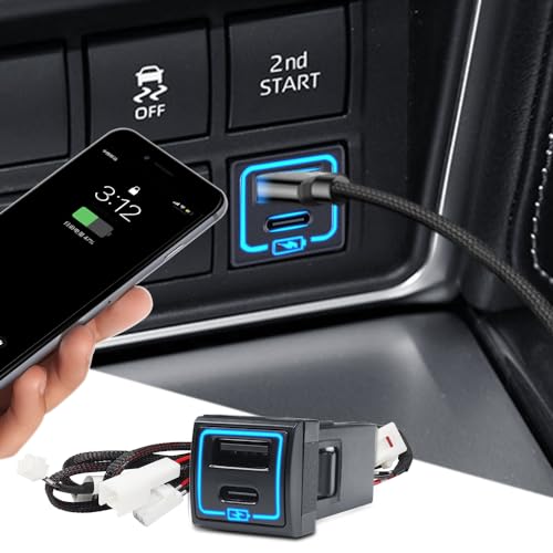 Cllena Quick Charge 3.0 Dual USB Type C Port Charger Socket for Toyota Land Cruiser Prado 150 Accessories LC150 2018 2019 2020 2021 2022 2023 (LC150 2018-2023)