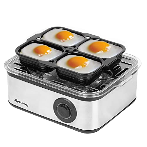 Lifelong 2-in1 Egg Boiler and Poacher 500-Watt (Transparent and Silver Grey), Boil 8 eggs, Poach 4 eggs, Easy to clean