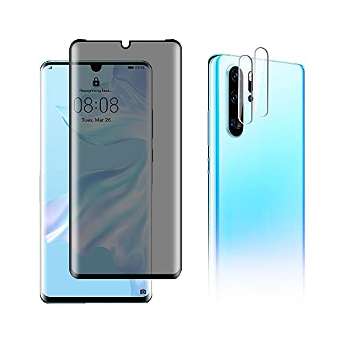 AiMok Protector de Pantalla de Privacidad Compatible con Huawei P30 Pro + Protector de lente de cámara [2 Piezas], [Dureza 9H] Anti Espía Cristal Vidrio Templado para Huawei P30 Pro Cover