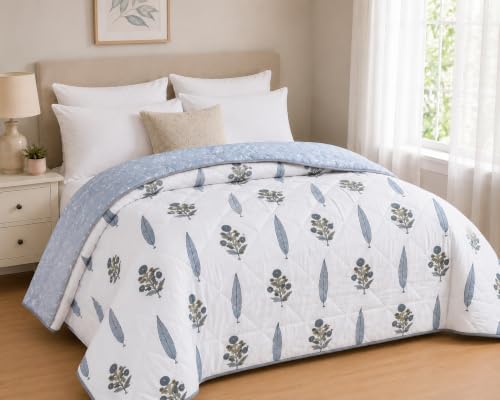Image of RRC Floral Print Jaipuri Razai | Double Bed Cotton Comforter | Lightweight 200 GSM AC Quilt | Soft Breathable Summer Quilt | Pack of 1