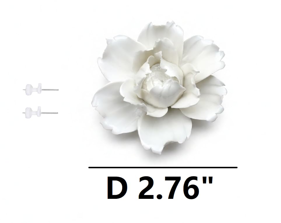 Image of Ceramic Flower Wall Art Decor, Artificial Flower Wall Sculpture,Handmade Ceramic Flowers for Home,Hallway,Living Room, Kitchen,Bathroom (Peony,White, 2.76 inch)